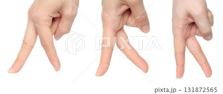 Set of hand gestures with walking fingers, isolated on transparent background 131872565