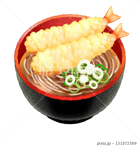 温かい年越しそばのイラスト素材:天ぷら2本入り/高解像度 131872569