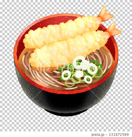 温かい年越しそばのイラスト素材:天ぷら2本入り/高解像度 131872569