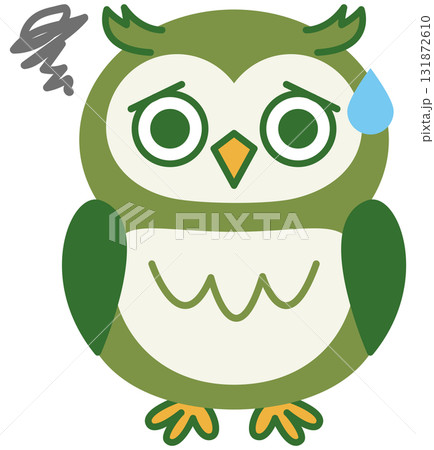 ミミズクのいろんな表情(グリーン)_困った ミミズクのいろんな表情(グリーン)_困った 131872610