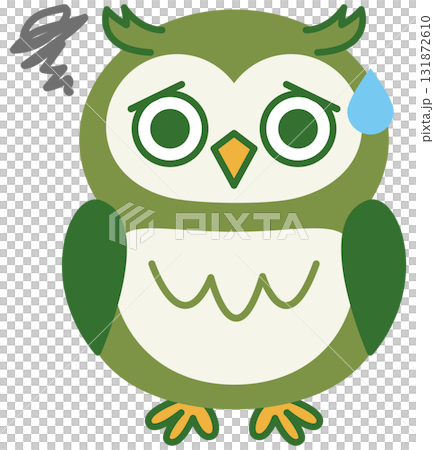 ミミズクのいろんな表情(グリーン)_困った ミミズクのいろんな表情(グリーン)_困った 131872610