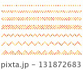 小さなドットをランダムに配色した秋イメージのボーダー素材　直線やジグザグの区切り線セット 131872683
