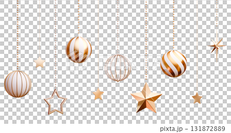 3D素材_クリスマスオーナメント_ゴールド 3D素材_クリスマスオーナメント_ゴールド 131872889