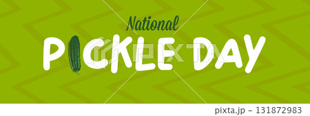National Pickle day horizontal banner design template with text and pickled cucumbers isolated on green geometric pattern background. Pickle day flyer. 14 november national day of pickled cucumber 131872983