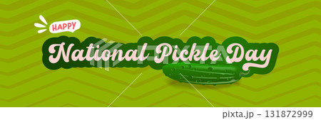 National Pickle day horizontal banner design template with text and pickled cucumbers isolated on green geometric pattern background. Pickle day flyer. 14 november national day of pickled cucumber 131872999