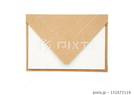 Closed new kraft envelope with paper card isolated on white background. Closed new kraft envelope with paper card isolated on white background. 131873119