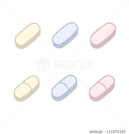 錠剤のイラストセット(楕円) 錠剤のイラストセット(楕円) 131873191