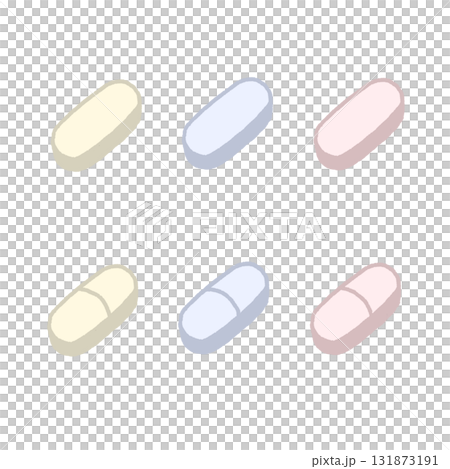 錠剤のイラストセット(楕円) 錠剤のイラストセット(楕円) 131873191
