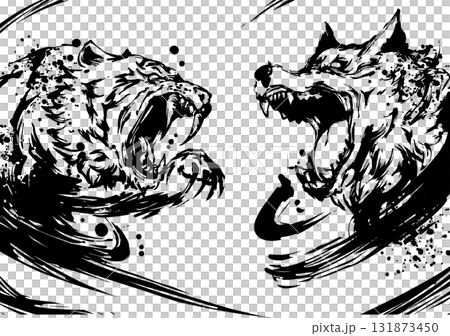 虎與狼墨畫插圖 131873450