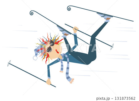 Falling down young skier woman. Winter sport. Young woman skiing. Isolated on white background Falling down young skier woman. Winter sport. Young woman skiing. Isolated on white background 131873562