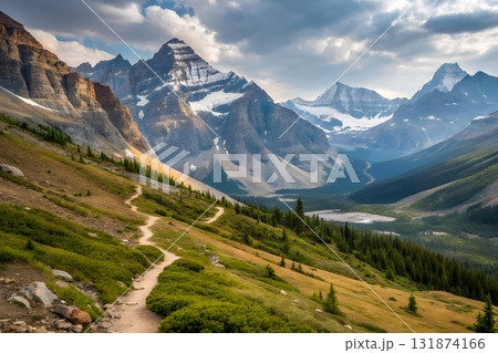 high mountains and snow covered by snow 131874166