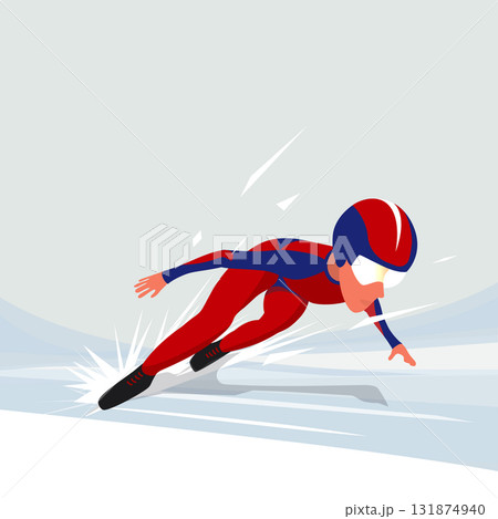 Vector illustration of a speed skater taking a high-speed turn on the ice, showcasing dynamic motion, precision, and athleticism Vector illustration of a speed skater taking a high-speed turn on the ice, showcasing dynamic motion, precision, and athleticism 131874940