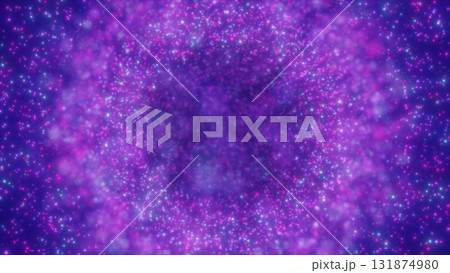A swirl of purple and blue glowing particles against a cosmic backdrop, creating a dynamic and magical effect 131874980