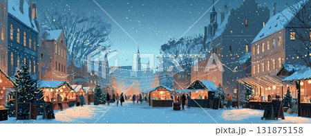 christmas market in snowy winter illustration christmas market in snowy winter illustration 131875158