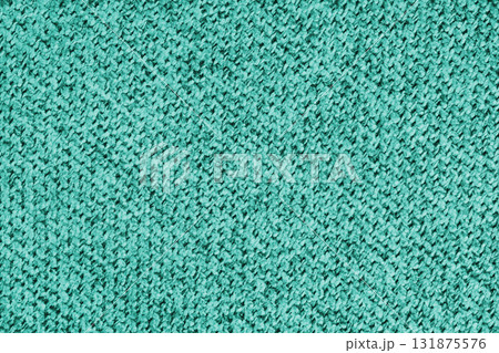 Close up, macro texture of upholstery turquoise woven fabric with detailed textile pattern 131875576