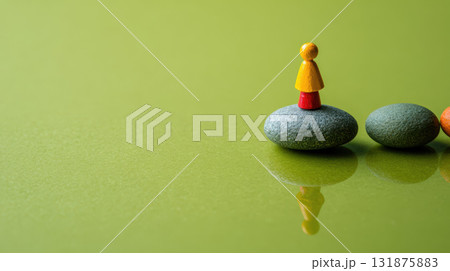 Small toy figure, balance, harmony, green background, smooth stone, reflection, minimal style Small toy figure, balance, harmony, green background, smooth stone, reflection, minimal style 131875883