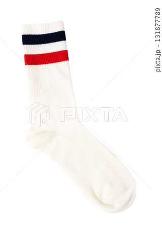 White sock with blue and red stripes on black background White sock with blue and red stripes on black background 131877789