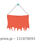 Halloween vector of hanging red banner sign with blank cloth and playful edge. Ideal for sale, promo, event, party invitation. Vector illustration isolated on white background. 131878093