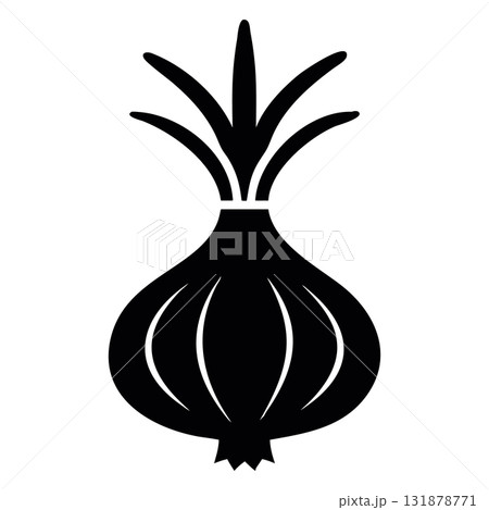 Bold simple onion glyph shows essential culinary ingredient in elegant single color style Bold simple onion glyph shows essential culinary ingredient in elegant single color style 131878771