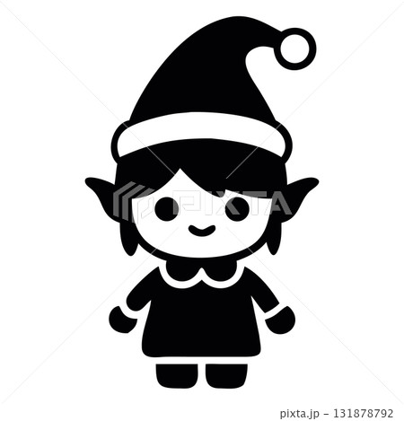 Cartoon elfin character wearing hat smiles sweetly in this silhouette picture Cartoon elfin character wearing hat smiles sweetly in this silhouette picture 131878792