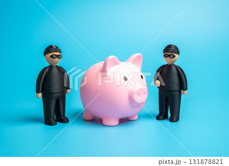 Thieves target savings. Counteracting fraudsters. Cybercrime, phishing, identity theft, and financial fraud prevention. Banking system protection and data security 131878821
