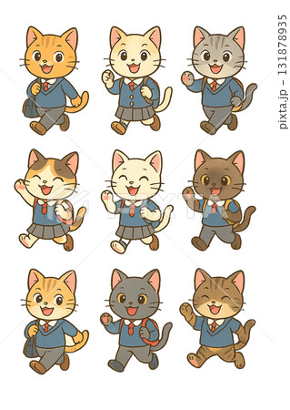 制服を着た様々な猫種のイラストセット 131878935