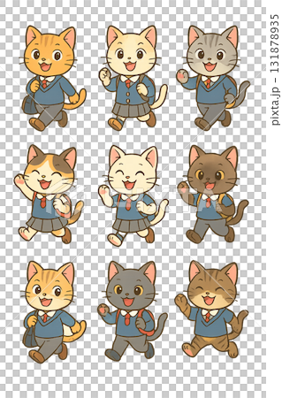 制服を着た様々な猫種のイラストセット 131878935
