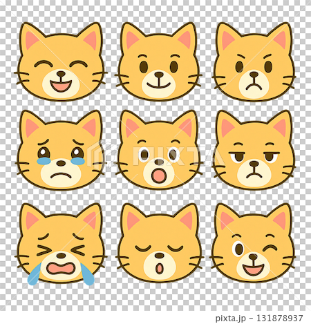 各種表情的貓臉插圖集 各種表情的貓臉插圖集 131878937