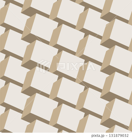 Vector seamless geometric pattern. Decorative clean light 3d block endless texture. Modern beige elegant cubes - repeatable background 131879032