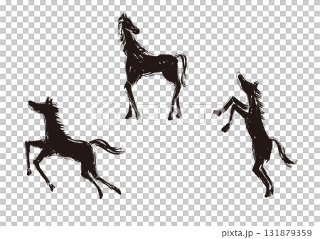 New Year's card design: Hand-drawn Japanese-style horse silhouette illustration set New Year's card design: Hand-drawn Japanese-style horse silhouette illustration set 131879359