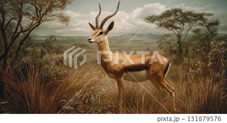 Beautiful antelope (gazelle) on African Savanna Beautiful antelope (gazelle) on African Savanna 131879576