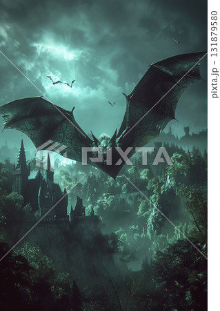 Dracula vampire bat flying at night - halloween concept 131879580