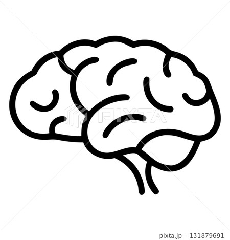 Isolated shows a human brain from the side in bold black lines 131879691