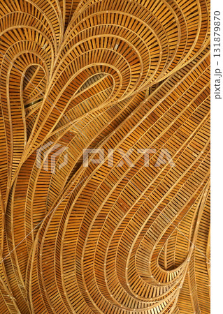 abstract curve pattern that twists and turns smoothly and flows like water waves Made from woven bamboo For building decoration in a modern tropical contemporary style or for making furniture. abstract curve pattern that twists and turns smoothly and flows like water waves Made from woven bamboo For building decoration in a modern tropical contemporary style or for making furniture. 131879870