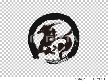 毛筆風格的馬書法插圖新年賀卡材料 131879931