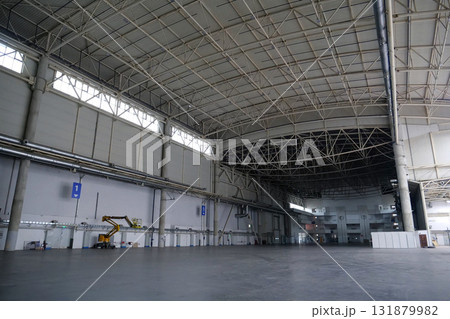 Empty warehouse of finished products at the factory Empty warehouse of finished products at the factory 131879982