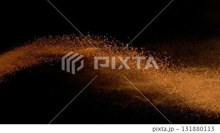 Freeze Motion Shot of Flying Soil , Isolated on Black Background Freeze Motion Shot of Flying Soil , Isolated on Black Background 131880113