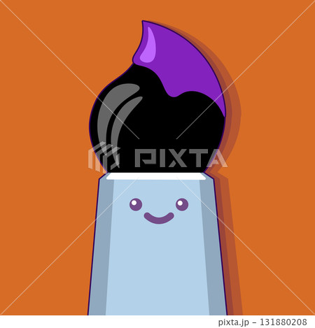 Cartoon paintbrush with face illustration. Painting instrument brush art drawing graphic. Art design education creative projects. Flat color orange background vector 131880208