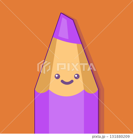 Cute cartoon pencil character. Smiling drawing tool flat design art. Education learning creativity craft supplies. Simple flat color orange background vector 131880209