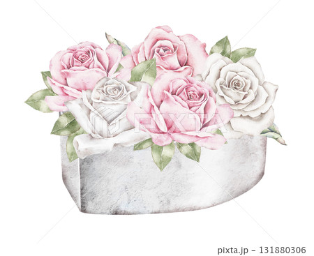 neutral cute watercolor ribbon frame isolated on white background neutral cute watercolor ribbon frame isolated on white background 131880306