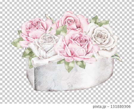 neutral cute watercolor ribbon frame isolated on white background neutral cute watercolor ribbon frame isolated on white background 131880306