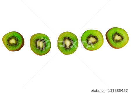 Sliced kiwi fruit isolated on white background 131880427