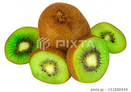 Half sliced kiwi fruit isolated on white background 131880430