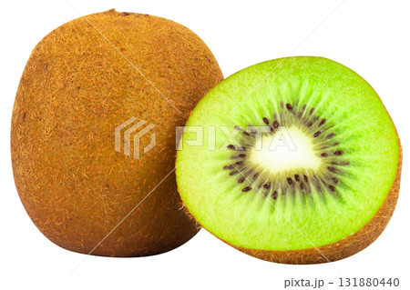 Half sliced kiwi fruit isolated on white background 131880440