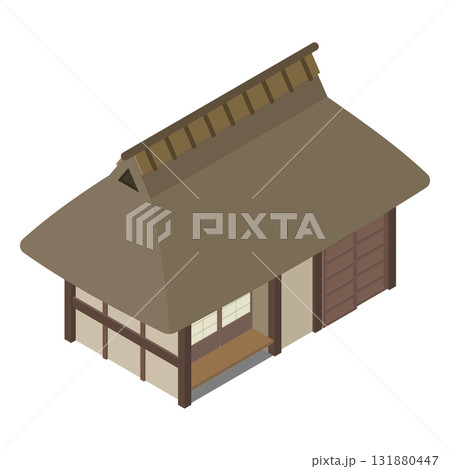 アイソメトリックイラスト：茅葺き屋根の日本家屋 131880447