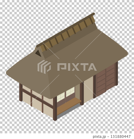 アイソメトリックイラスト：茅葺き屋根の日本家屋 131880447