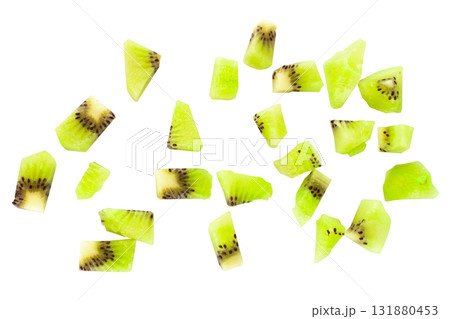 Diced kiwi fruit cubes isolated on white background 131880453