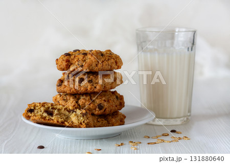 Homemade Oatmeal Cookies And Milk. Homemade Oatmeal Cookies And Milk. 131880640
