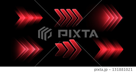Glowing red arrows, dynamic glowing pointers, fast motion concept. 131881021