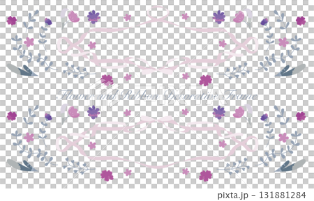 水彩風の花とリボンの飾りフレーム素材 131881284